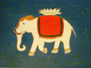 Elephants on the way 2 - Acril on canvas 30x40 cm