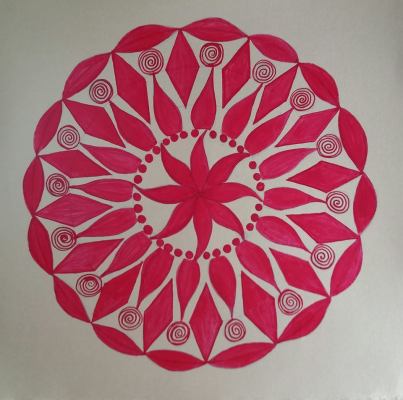 Red - Ink on golden paper 30x30 cm